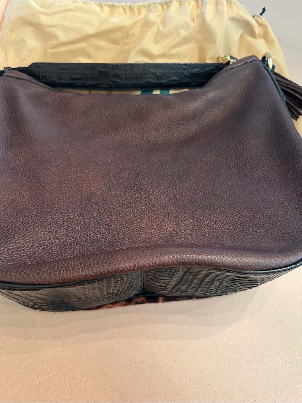 Brahmin Leopard-Print Shoulder Hobo in Brown and Black - Picture 3 of 4